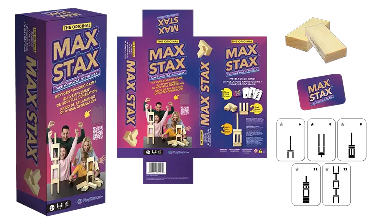 MaxStax Game Box, package design by Lori